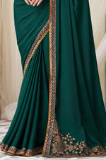 Green Silk Saree With Embroidery & Sequence Work Border And Embroidery & Sequence Work Blouse Piece