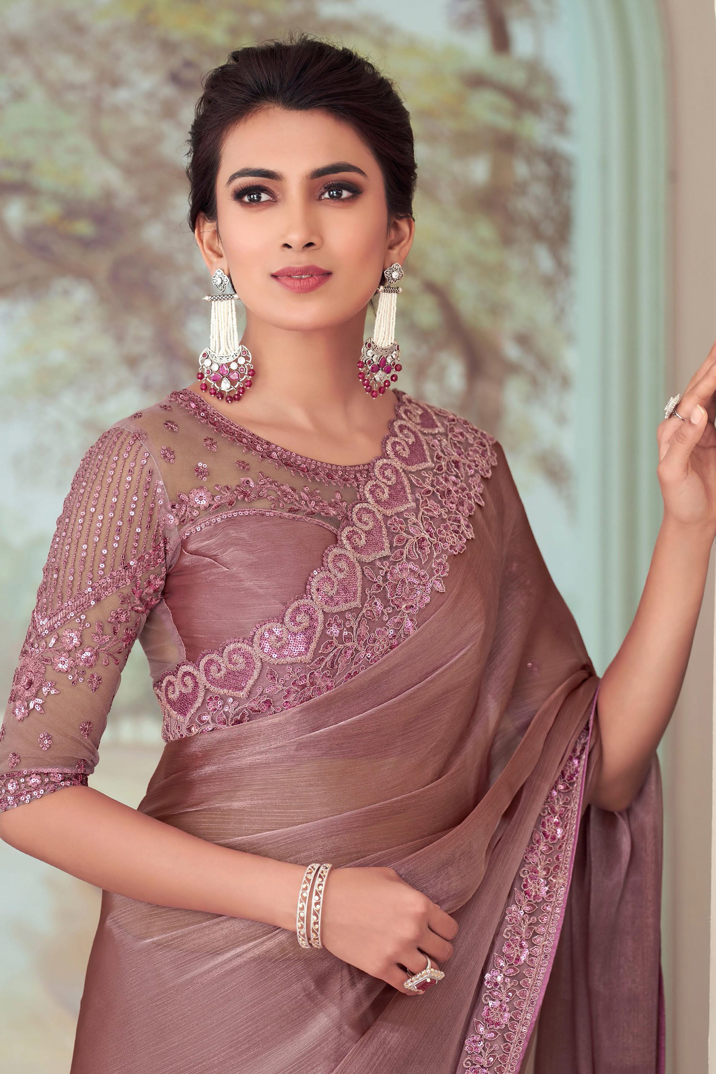 Peach Silk Saree With Embroidery & Sequence Work Border And Embroidery –  paanericlothing