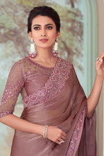 Peach Silk Saree With Embroidery & Sequence Work Border And Embroidery & Sequence Work Blouse Piece
