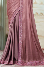 Peach Silk Saree With Embroidery & Sequence Work Border And Embroidery & Sequence Work Blouse Piece