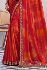 Orange Color Sequins Embellished Rainbow Silk Saree