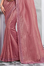 Pink Sequins Embellished Chiffon & Shimmer Silk Saree