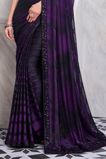 Purple Blue & Black Shimmering Sequins Embellished Silk Saree