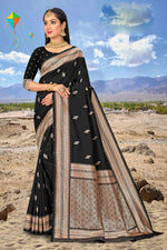 Black Banarasi Silk Festival Traditional Saree With Blouse Piece