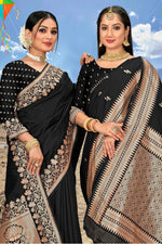 Black Banarasi Silk Festival Traditional Saree With Blouse Piece