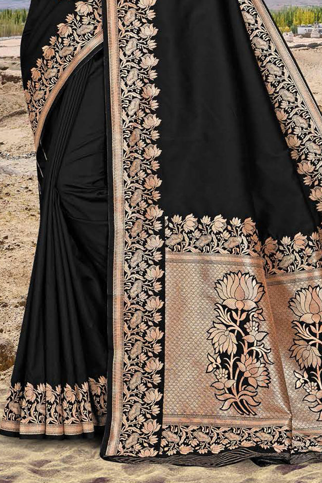 Black Woven Art Silk Saree With Blouse Piece