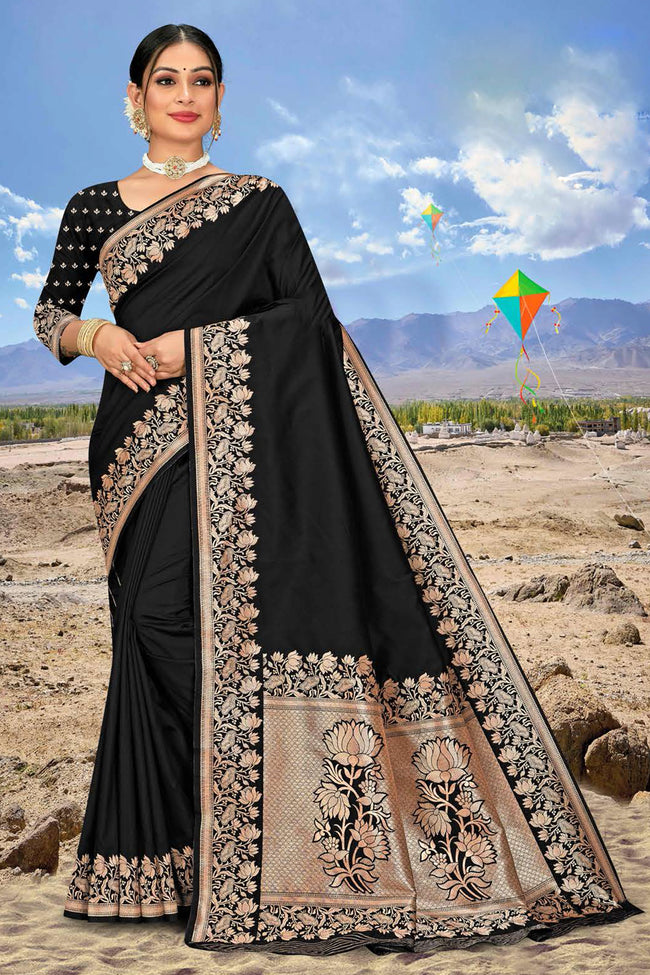 Black Woven Art Silk Saree With Blouse Piece