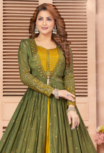 Olive Green Fancy Embroidered Anarkali Suit For Wedding