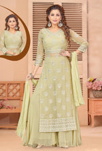 Yellow Chiffon Palazzo Suit With Dupatta