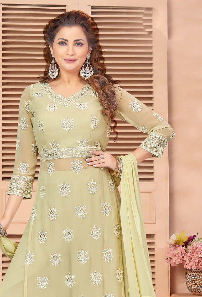 Yellow Chiffon Palazzo Suit With Dupatta