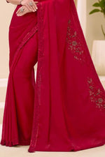 Cherry Red Satin Chiffon Saree and Banglori Work Blouse