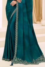 Rama Chiffon Satin Patch Border and Embroidered Work Contemporary Saree