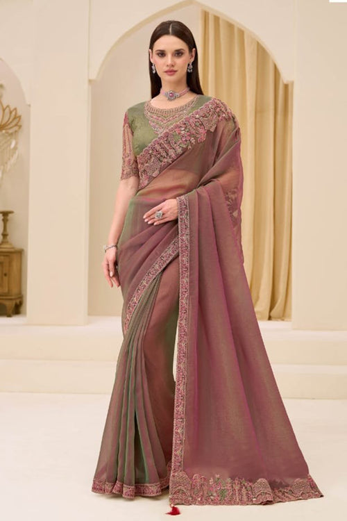Dual Shade Georgette Saree with Brocade Zari Work