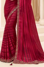 Maroon Satin Saree With Contrast Woven Blouse