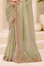Beige Sunsilk Tissue Saree With Peach Silk Blouse