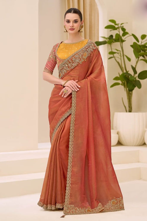 Brown Dual Shade Silk Saree with Brocade Blouse
