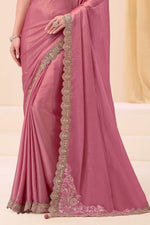 Pink Shimmer Satin Saree with Embellished Jacket Blouse