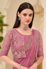 Pink Shimmer Satin Saree with Embellished Jacket Blouse