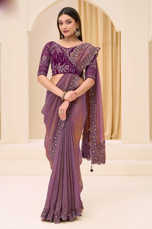 Purple Georgette Tissue Saree with Work Blouse
