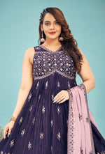 Purple & Pink Festive Wear Georgette Embroidered Palazzo Set