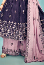 Purple & Pink Festive Wear Georgette Embroidered Palazzo Set