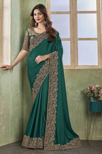 Bottle Green Wedding Wear Soft Silk Saree With Embroidery Blouse Piece