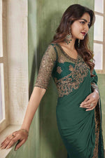 Bottle Green Wedding Wear Soft Silk Saree With Embroidery Blouse Piece