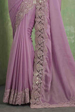 Light Purple Chiffon Embroidered Border Saree With Blouse Piece