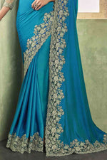 Blue & Dusty Green Festive Wear Two Tone Silk Saree With Blouse Piece