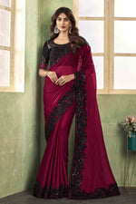 Maroon & Black Festive Wear Two Tone Silk Saree With Blouse Piece