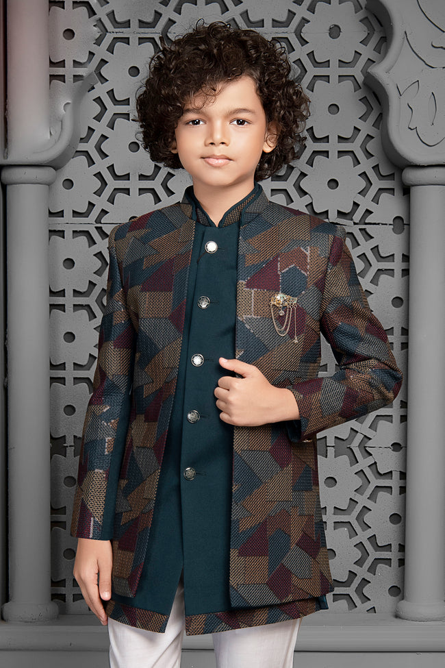 Rama Blue Readymade Indowestern In Art Silk For Boys