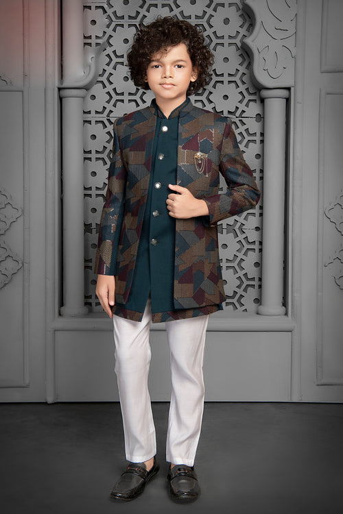 Rama Blue Readymade Indowestern In Art Silk For Boys