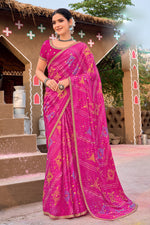 Magenta Chiffon Saree Featuring Traditional Bandhani Prints