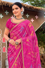 Magenta Chiffon Saree Featuring Traditional Bandhani Prints