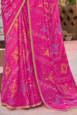 Magenta Chiffon Saree Featuring Traditional Bandhani Prints