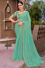 Sea Green Leheriya Printed Chiffon Saree