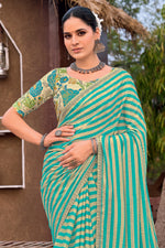 Sea Green Leheriya Printed Chiffon Saree