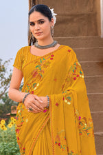 Yellow Chiffon Embroidered Saree