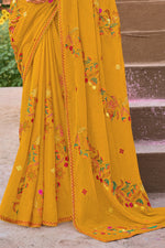 Yellow Chiffon Embroidered Saree
