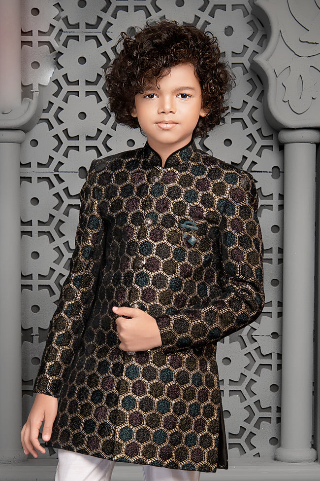 Multicolour Embroidered Indowestern Set For Boys