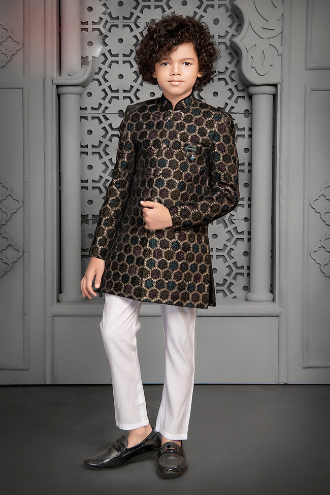 Multicolour Embroidered Indowestern Set For Boys