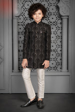 Black Thread Embroidered Indowestern Set For Boys