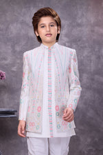 Cream Thread Floral Embroidered Indowestern Set For Wedding