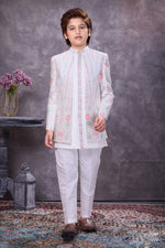 Cream Thread Floral Embroidered Indowestern Set For Wedding