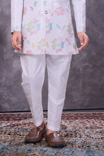 Elegant White Indo-Western Set with Multi-Color Design Work
