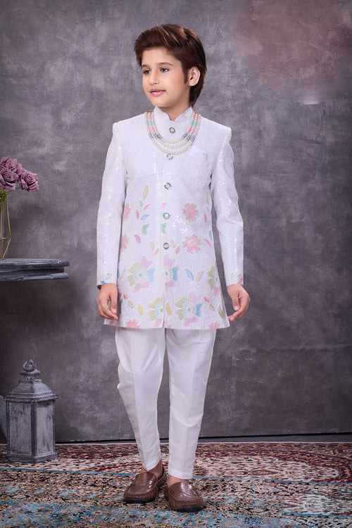 Elegant White Indo-Western Set with Multi-Color Design Work