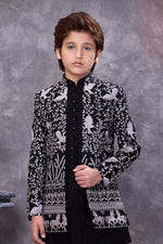 Deep Black Self Patterned Indo Western Set