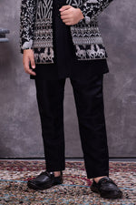 Deep Black Self Patterned Indo Western Set