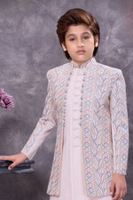 Soft Pink jacquard ornate jacket indowestern