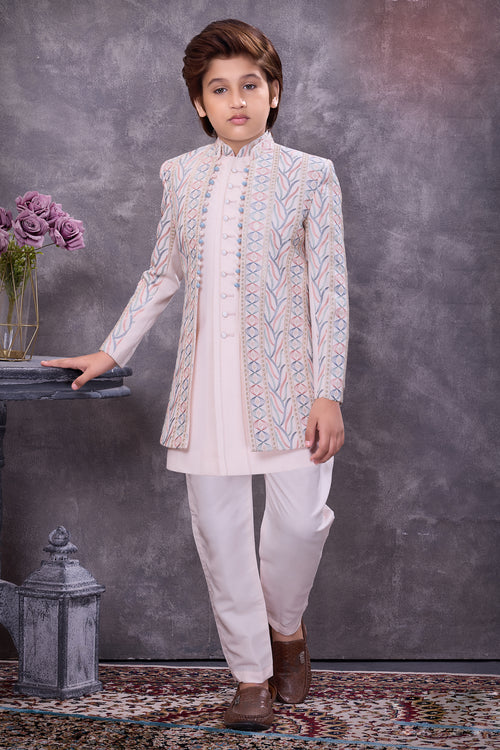 Soft Pink jacquard ornate jacket indowestern